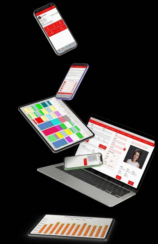 Pro Ink tattoo shop software shown on mobile devices with scheduling and client management tools